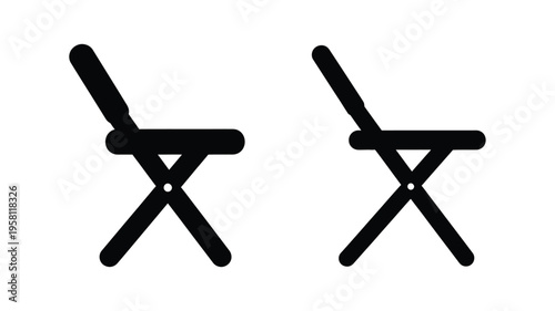Two black folding chairs depicted in a minimalist silhouette