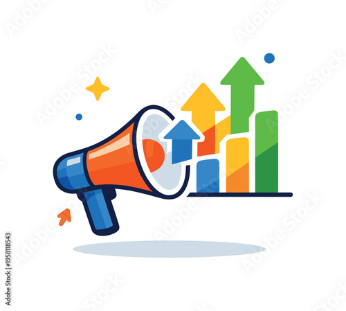 Marketing leadership mindset focused on influence and growth. A clean visual metaphor combining a megaphone with upward cues to suggest performance, reach and