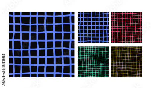 Neon Wire Glow Hand Drawn Grid on Dark Ground Argon Edition - Weaved Grid Background for Contemporary Interior and Packaging Design Presenting Organic Drawing Texture and Glowing Technique Detail