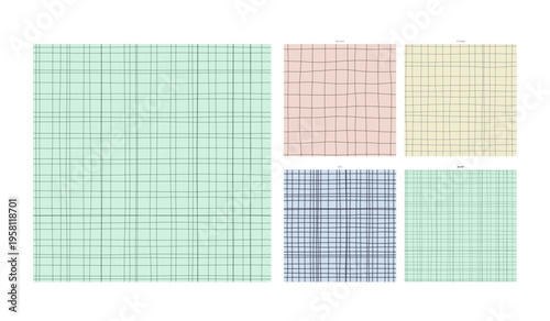 Studio Sketch Hand Drawn Grid Arrangement on Mint Paper - Sketched Imperfect Line Grid for Digital and Physical Surface Application with Slowly Freehand Line Character and Natural Pen Wobble with