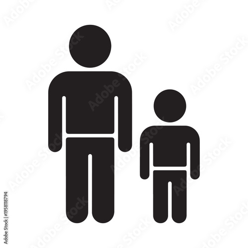 Adult and Child Silhouettes Standing Side-by-Side Representing Family or Generational Differences Minimalist Iconography