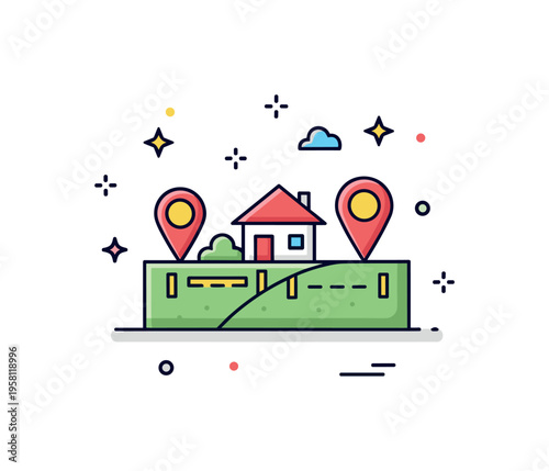 Land ownership concept small plot of land with a tiny house and boundary line markers suggesting property, ownership, and real estate value. The scene reflects