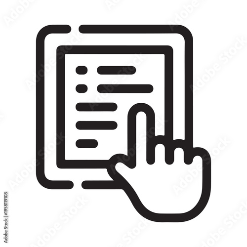 Digital Interface Interaction: Finger Tapping Screen with List Content Minimalist Outline Style