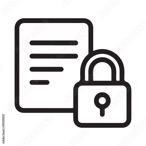Document Security Lock Icon Data Protection Confidential Information Access Control Privacy Concept Minimalist Line Art
