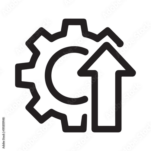 Gear Cog with Upward Arrow Icon for Growth Improvement and Process Advancement