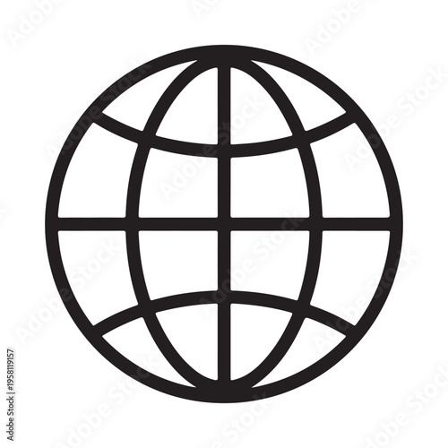 Global Network Icon with Grid Lines Simple Line Art Represents Connectivity and Internet