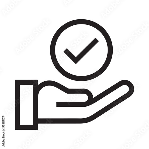 Hand Holding Check Mark Icon Confirmation Approval Success Symbol Minimalist Line Art Graphic