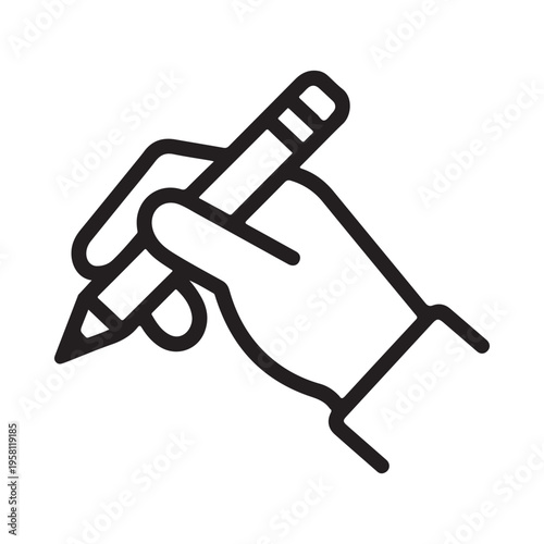 Hand Holding Pencil Writing or Drawing Fine Details Simple Line Art Icon for Education or Business Concepts