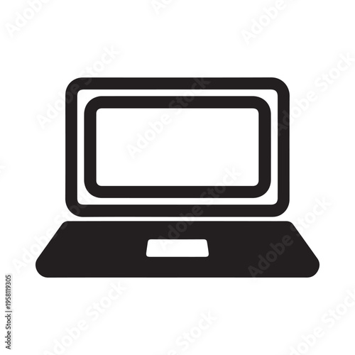 Laptop Computer Icon Open Display Screen Keyboard Minimalist Flat Design Vector