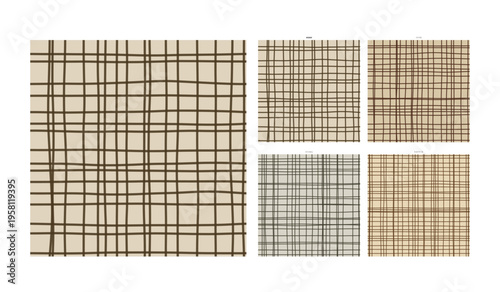 Coarse Burlap Weave Hand Drawn Grid Material Hemp Threads Fiber - Natural Pen Drawing Repeat for Scrapbook Wrapping and Stationery Print with Genuine Handdrawn Line Wobble and Unique Stroke Weight