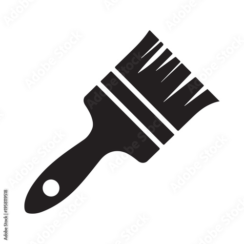 Paint Brush Silhouette With Bristles Isolated On White Background Graphic Design Element Simple Flat Icon