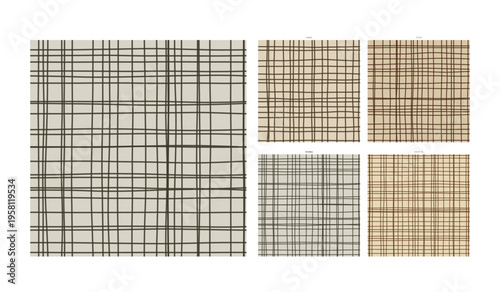 Coarse Burlap Weave Hand Drawn Grid Texture Sisal Natural Fiber - Irregular Pen Stroke Lattice for Domestic Decoration and Fabric Printing Presenting Irregular Drawing Texture and Artisan Craft Detail