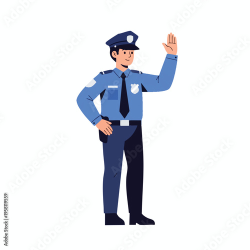 Animated police officer in uniform with hand raised in a salute gesture