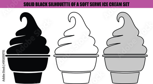 Three soft serve ice cream cones black white gray