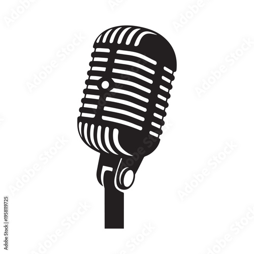 Vintage Microphone on Stand Retro Audio Recording Equipment Studio Broadcast Graphic Style