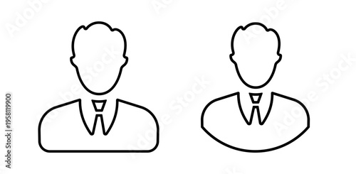 Set of outline businessman icons representing user profiles. Thin line male icons with transparent background used for web and app design.