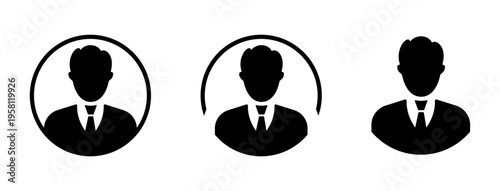 Set of businessman icons, silhouette profiles in circles and solid style, transparent background for web design and user interface elements.