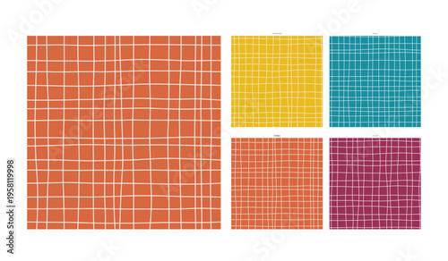 Hand Drawn Repeating Grid Pattern on Coral Saturated Ground - Freehand Pattern Tile for Home Decoration Textile and Stationery Design with Distinctive Artisan Marking Quality and Irregular Beauty