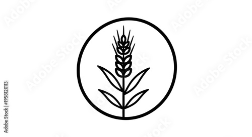 Wheat stalk graphic icon inside a circle on isolated white background.