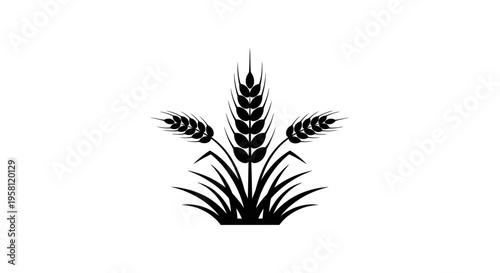 Cluster of Stylized Wheat Stalks with Grains, Organic Agriculture and Bread Production Emblem, Isolated White Background
