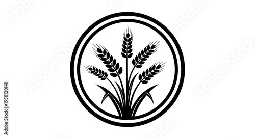 Circular Emblem with Abundant Wheat Stalks, Harvest and Grain Industry Symbol, Isolated White Background