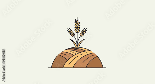 Cartoon Wheat Plant Growing on Soil Mound, Agriculture and Sustainable Farming Illustration, In Bright Studio