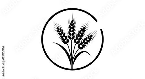 Circular Logo Featuring Multiple Wheat Stalks, Organic Farm and Cereal Industry Emblem, Isolated White Background
