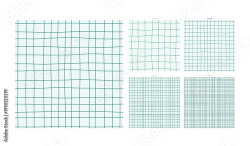 Deep Ocean Hand Drawn Grid Arrangement in Current Jewel Tone - Freehand Design Tile for Home Decoration Textile and Stationery Design with Genuine Handdrawn Line Wobble and Unique Stroke Weight