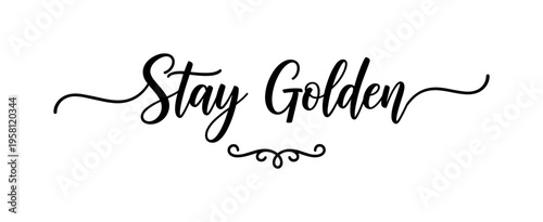 Stay Golden. lettering and all elements in black. Vector style. AWhite background. Pure white background. Perfect isolation and visual consistency. Elegant