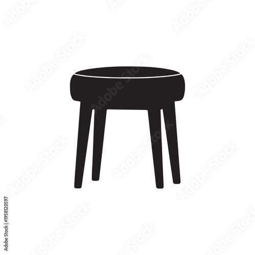 Cushioned stool front view silhouette vector illustration on white background.