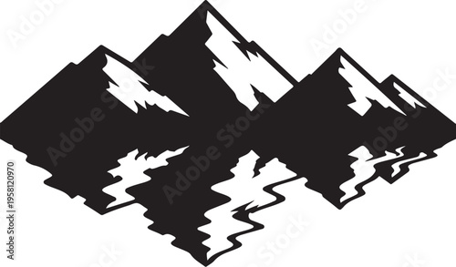Set of 5 black mountain icons vector