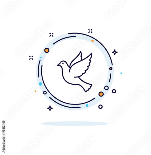 Celestial glow soft circular aura surrounding a simple dove silhouette in midair. A clean visual metaphor for peace, transcendence, and spiritual presence.
