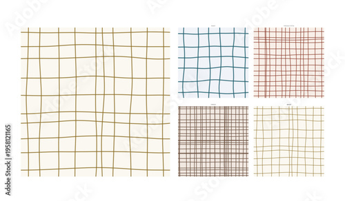 Geological Strata Hand Drawn Grid Material Gold Earth Layer - Irregular Repeating Grid with Irregular Stroke Weight for Surface Fabric Presenting Freehand Drawing Texture and Artisan Craft Detail