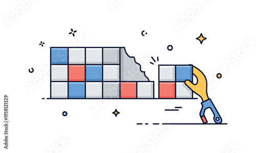 Backsplash tile interior renovation moment with a partially installed tile wall and a new tile piece ready to be placed. The practical scene reflects home