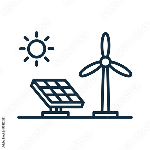 Solar panel and wind turbine generate renewable energy under the sun