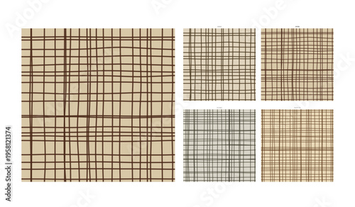 Coarse Burlap Weave Hand Drawn Grid Surface Jute Natural Fiber - Natural Pen Marking Repeat for Scrapbook Wrapping and Stationery Print with Subtle Artisan Imperfection and Sketching Character