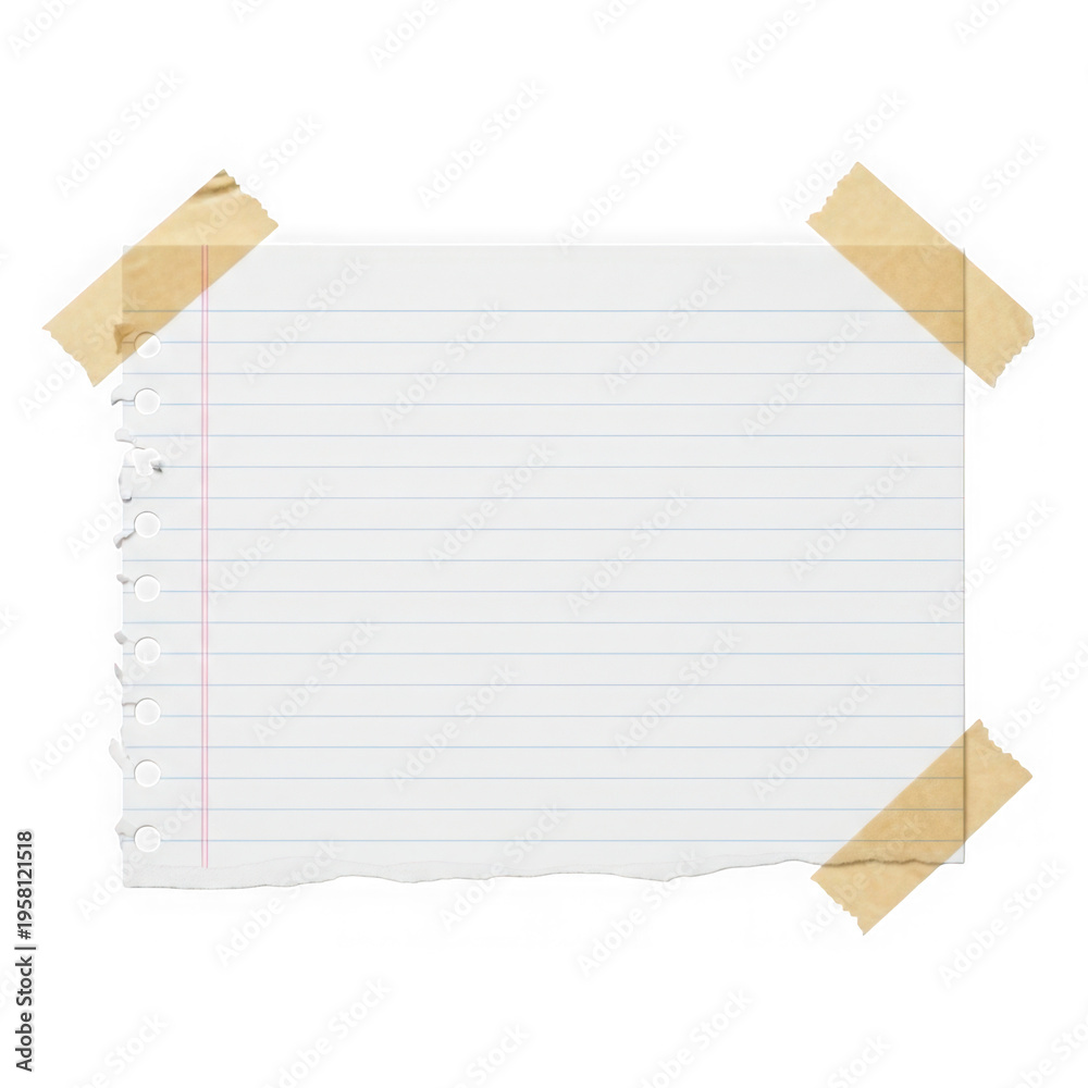 Fototapeta premium Blank document secured with yellow corner tape for organization
