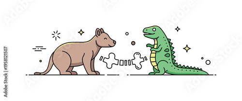 Backbone vertebrates concept a mammal and reptile connected by a subtle spine symbol illustrating their shared vertebrate ancestry while highlighting their
