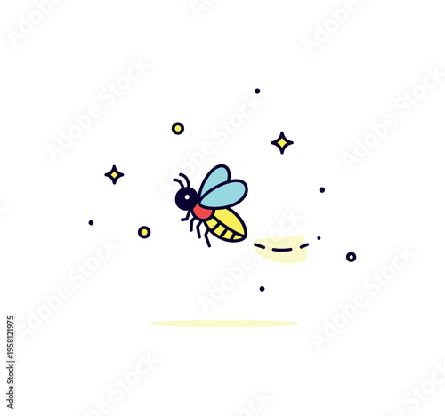 Firefly glow concept illustrated by a small firefly with a subtle glowing tail and tiny star accents around it. Magical nature inspired scene capturing the