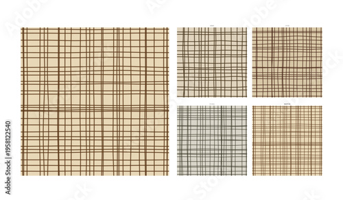 Coarse Burlap Weave Hand Drawn Grid Surface Raffia Natural Fiber - Freehand Stroke Grid Forming Seamless Repeat for Surface Pattern Design with Raffia Artistic Quality and Freehand Marking Feel