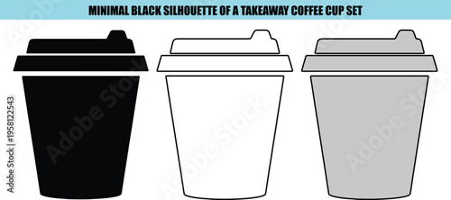 Three takeaway coffee cups black white grey