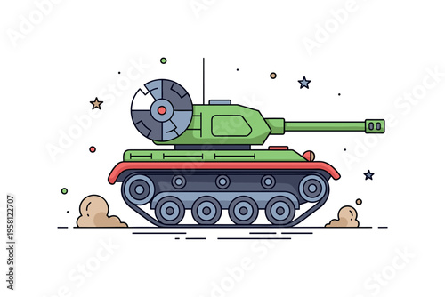 Armored vehicle concept a compact battlefield tank with rotating turret and wide tracks symbolizing heavy ground defense and military strength, with subtle