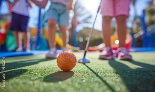 Children playing golf on sunny day