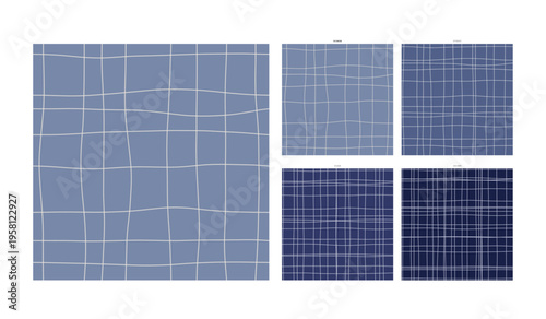 Shibori Indigo Dye Hand Drawn Grid Pattern Rinse Immersion - Sparse Repeating Motif for Wrapping Paper Notebook and Textile Use Featuring Irregular Pen Marks and Authentic Artistic Character