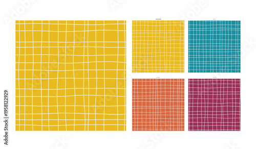 Hand Drawn Seamless Grid Pattern on Saffron Saturated Ground - Textured Grid Field for Contemporary Residential and Packaging Design with Genuine Handdrawn Line Wobble and Unique Stroke Weight