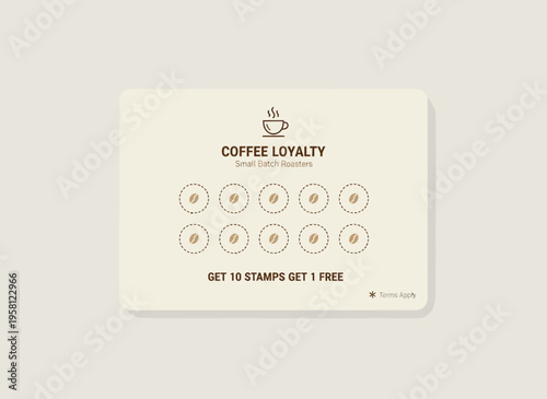 A loyalty card with coffee stamps on a table indoors