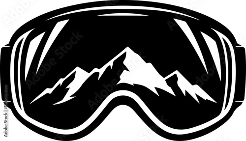 Vector ski goggles icon with mountain view