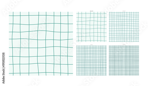 Deep Ocean Hand Drawn Grid Pattern in Shallow Jewel Tone - Irregular Pen Stroke Lattice for Interior Decoration and Fabric Printing with Handcrafted Artistic Integrity and Freehand Rendering Feel