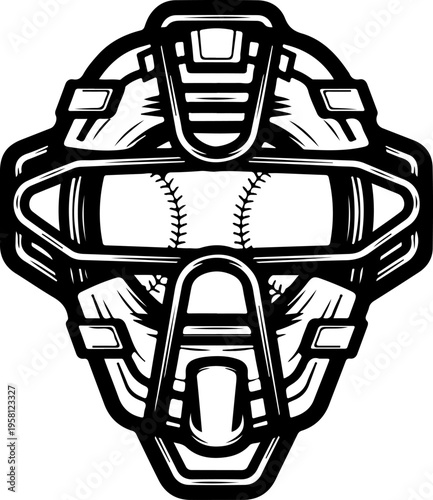 Vector illustration of baseball catcher's mask and mitt