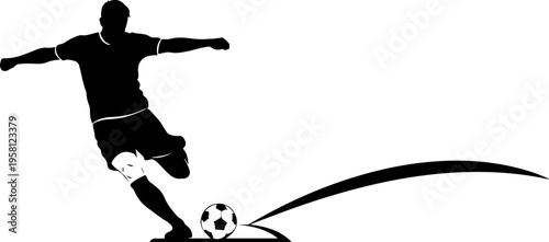 Vector silhouette of soccer player kicking ball